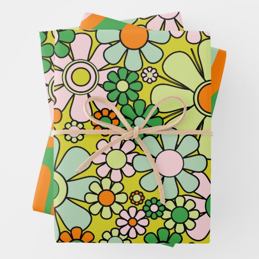 Groovy Retro Patterns 60er 70er Orange Green Geschenkpapier Set (Beispiel)