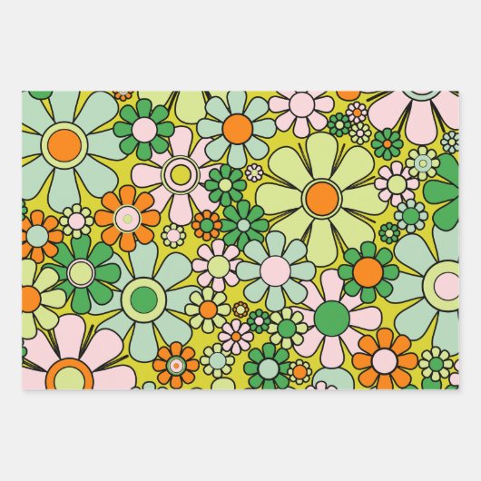 Groovy Retro Patterns 60er 70er Orange Green Geschenkpapier Set (Vorderseite)