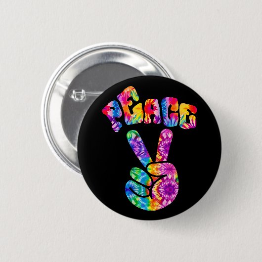 Groovy Retro Peace Hand Button (Vorne & Hinten)