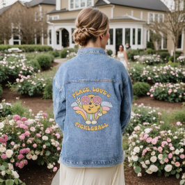 Groovy Retro Peace, Liebe & Pickleball Denim Jacke