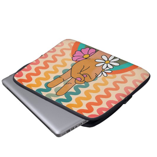 Groovy Retro Peace Sign Blume Rainbow iPad & Laptopschutzhülle (Vorne Knopf)