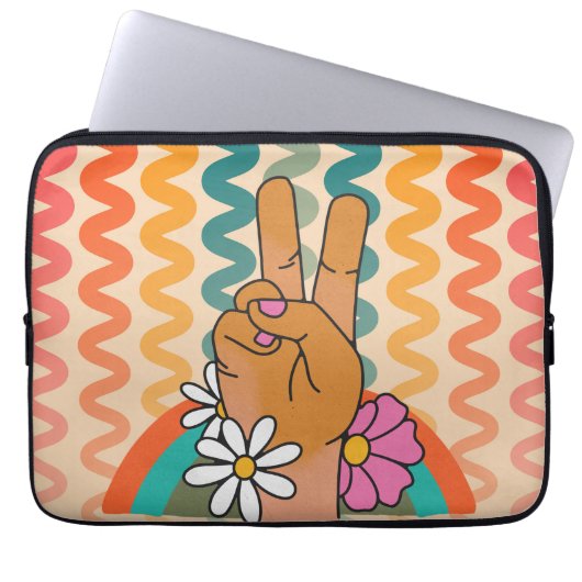 Groovy Retro Peace Sign Blume Rainbow iPad & Laptopschutzhülle (Vorderseite)