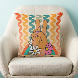 Groovy Retro Peace Sign Blume Rainbow Kissen