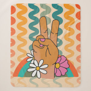 Groovy Retro Peace Sign Blume Rainbow Sherpadecke