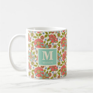Groovy Retro Pink & Aqua Floral Kaffeetasse