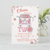 Groovy Retro Pink Blume 2. Geburtstag Einladung (Stehend Vorderseite)