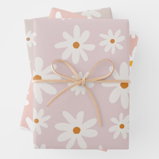 Groovy Retro Pink Brown Daisy Floral Geschenkpapier Set (Beispiel)