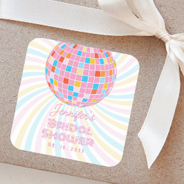Groovy Retro Pink Disco Ball 70er 80er Brautparty Quadratischer Aufkleber