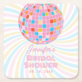 Groovy Retro Pink Disco Ball 70er 80er Brautparty Rechteckiger Pappuntersetzer (Vorderseite)