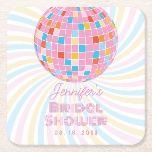 Groovy Retro Pink Disco Ball 70er 80er Brautparty Rechteckiger Pappuntersetzer (Vorderseite)