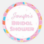 Groovy Retro Pink Disco Ball 70s 80s Bridal Shower Runder Aufkleber (Vorderseite)