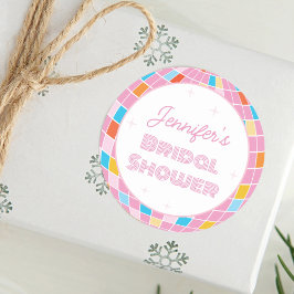 Groovy Retro Pink Disco Ball 70s 80s Bridal Shower Runder Aufkleber