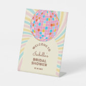 Groovy Retro Pink Disco Ball Brautparty Willkommen Sockelschild (Vorderseite)