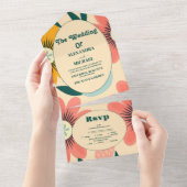 Groovy Retro Pink & Gold Wedding All In One Einladung (Abreißen)