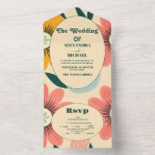 Groovy Retro Pink & Gold Wedding All In One Einladung (Innen Boden)