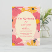 Groovy Retro Pink & Gold Wedding Einladung (Stehend Vorderseite)