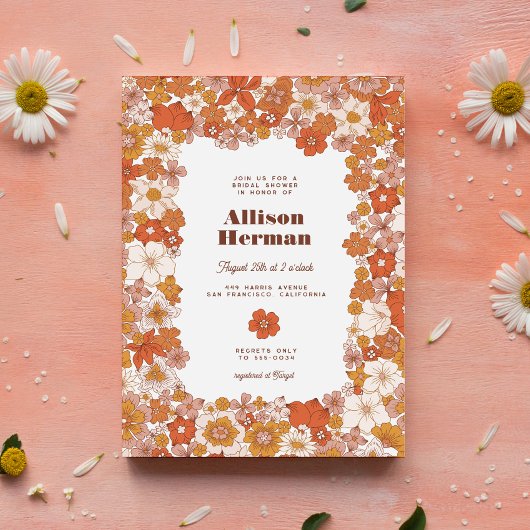 Groovy Retro Pink Orange Brautparty Einladung