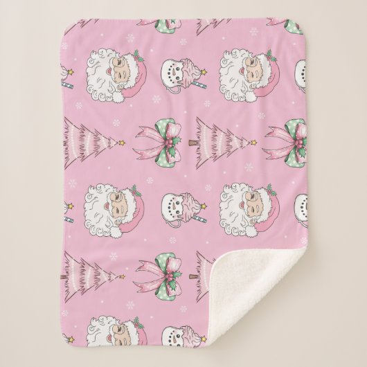 Groovy Retro Pink Santa Claus Wink Sherpa Blanket Sherpadecke (Vorderseite)