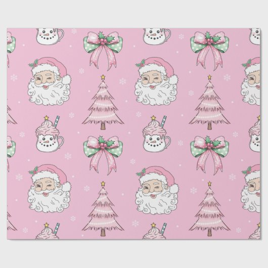 Groovy Retro Pink Santa Claus Wink Wrapping Paper Geschenkpapier (Flach)