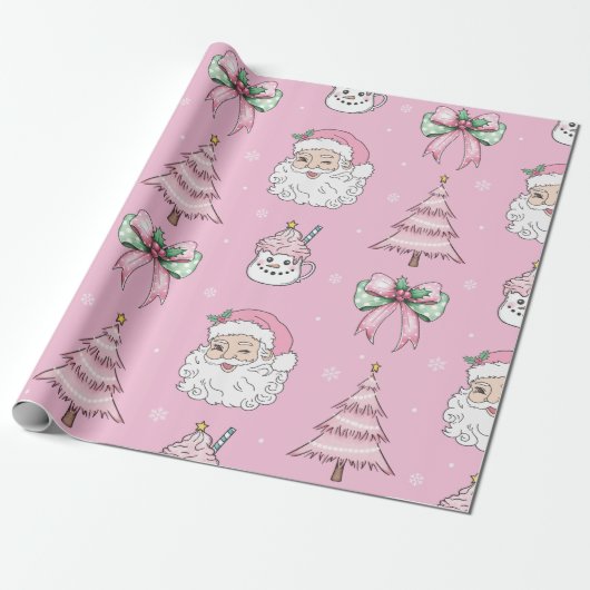 Groovy Retro Pink Santa Claus Wink Wrapping Paper Geschenkpapier (Ungerollt)