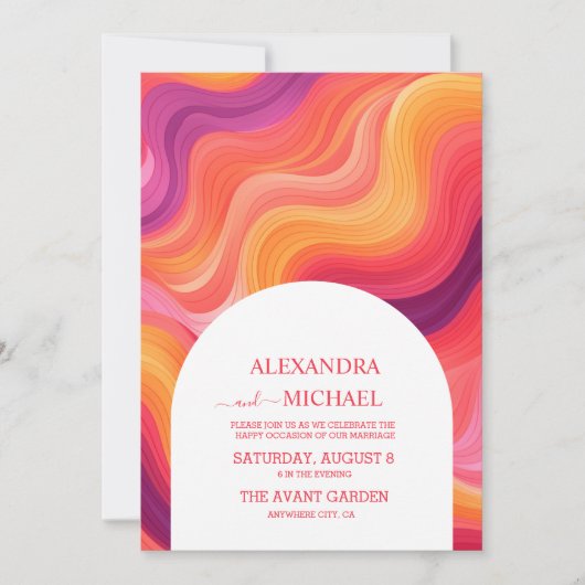 Groovy Retro Pink und Orange Arch Wedding Einladung (Vorderseite)