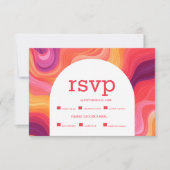 Groovy Retro Pink und Orange Arch Wedding RSVP Karte (Vorderseite)