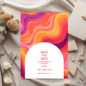 Groovy Retro Pink und Orange Arch Wedding Save The Date