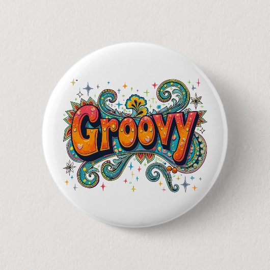 Groovy Retro Psychedelic 70er Funky Hippie Art Button (Vorderseite)