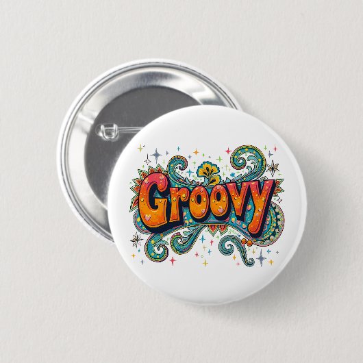 Groovy Retro Psychedelic 70er Funky Hippie Art Button (Vorne & Hinten)
