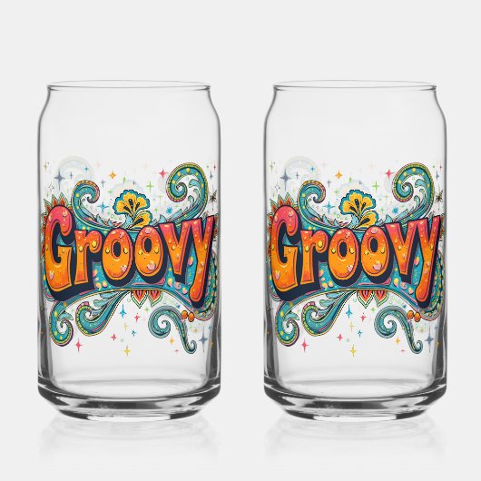 Groovy Retro Psychedelic 70er Funky Hippie Art Dosenglas (Rückseite)