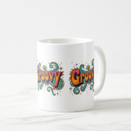 Groovy Retro Psychedelic 70er Funky Hippie Art Kaffeetasse (VorderseiteRechts)