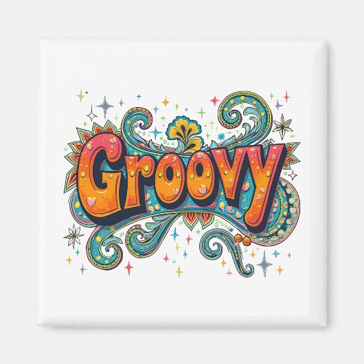 Groovy Retro Psychedelic 70er Funky Hippie Art Magnet (Vorne)