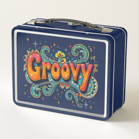 Groovy Retro Psychedelic 70er Funky Hippie Art Metall Brotdose (Rückseite)