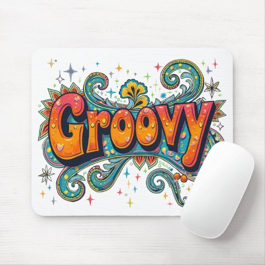 Groovy Retro Psychedelic 70er Funky Hippie Art Mousepad (Mit Mouse)