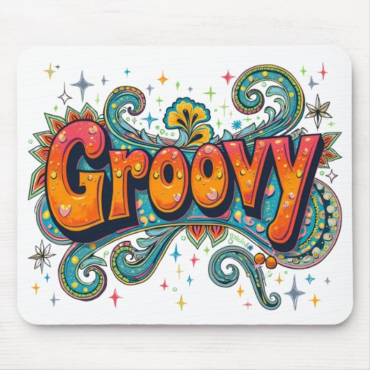 Groovy Retro Psychedelic 70er Funky Hippie Art Mousepad (Vorne)