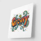 Groovy Retro Psychedelic 70er Funky Hippie Art Quadratische Wanduhr (Winkel)