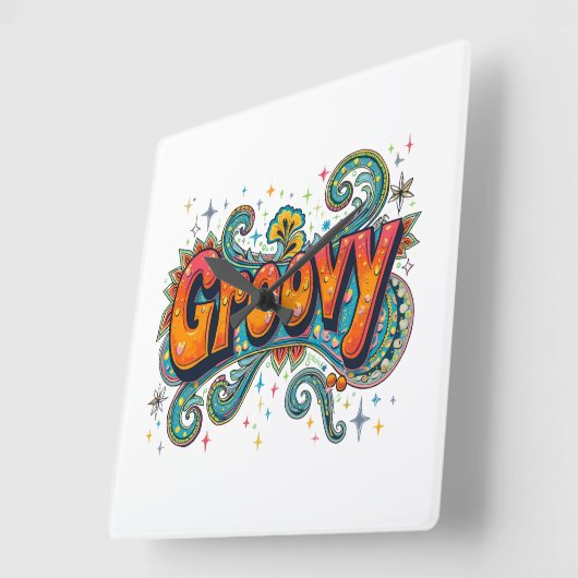 Groovy Retro Psychedelic 70er Funky Hippie Art Quadratische Wanduhr (Winkel)