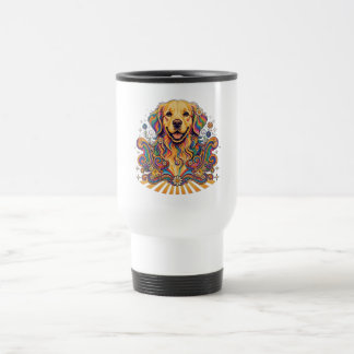 Groovy Retro Psychedelic Golden Retriever Frieden Reisebecher