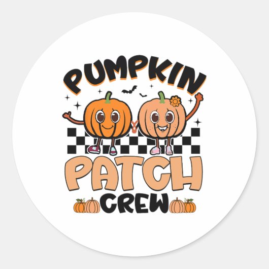 Groovy Retro Pumpkin Patch Crew Squad Erntedank Runder Aufkleber (Vorderseite)