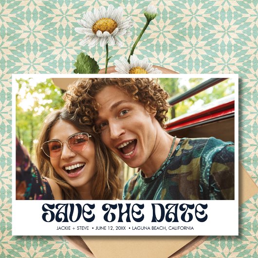 Groovy Retro QR Code Foto Wedding Save The Date