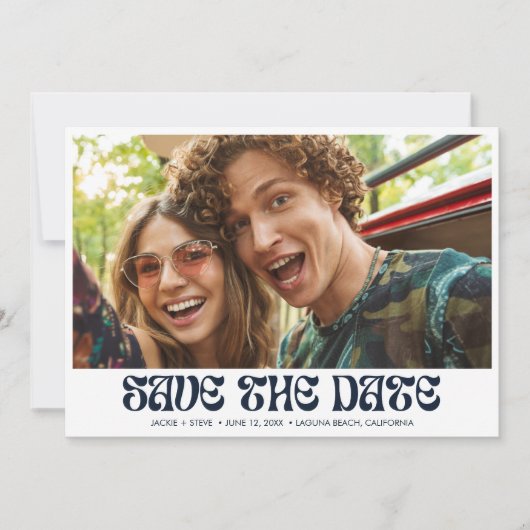 Groovy Retro QR Code Foto Wedding Save The Date (Vorderseite)