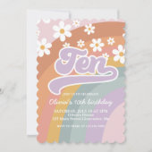 Groovy Retro Rainbow 10. Geburtstag Einladung (Vorderseite)