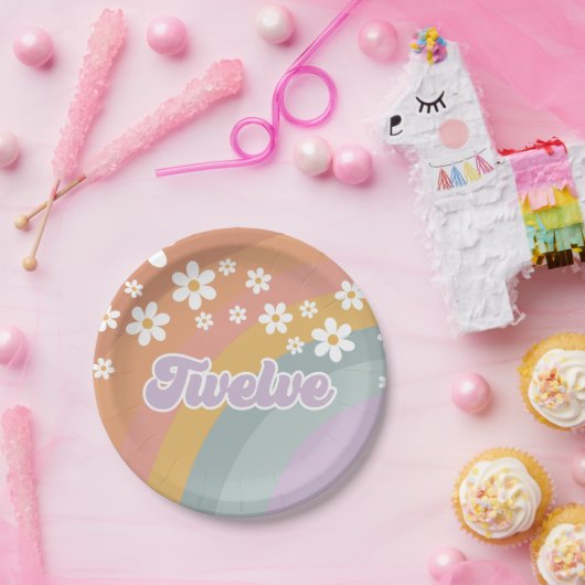 Groovy Retro Rainbow 12. Geburtstag Pappteller (Party)