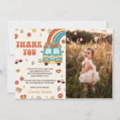 Groovy Retro Rainbow 1. Geburtstag Foto Dankeskarte (Vorderseite)