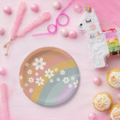 Groovy Retro Rainbow and Daisy Paper Plate Pappteller (Party)