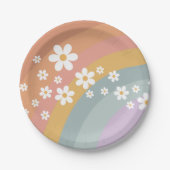 Groovy Retro Rainbow and Daisy Paper Plate Pappteller (Vorderseite)