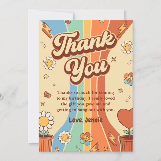 Groovy Retro Rainbow Birthday Dankeskarte (Vorderseite)