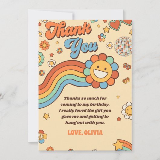 Groovy Retro Rainbow Birthday Dankeskarte (Vorderseite)