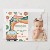 Groovy Retro Rainbow Birthday Foto Danke Karte (Vorderseite)