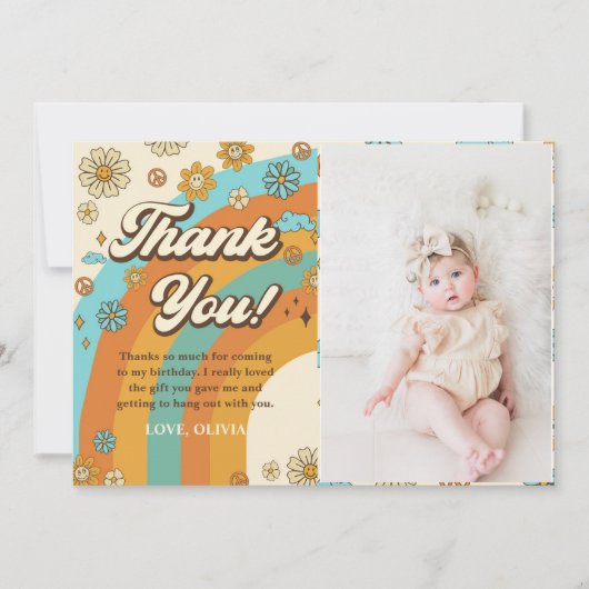 Groovy Retro Rainbow Birthday Foto Dankeskarte (Vorderseite)